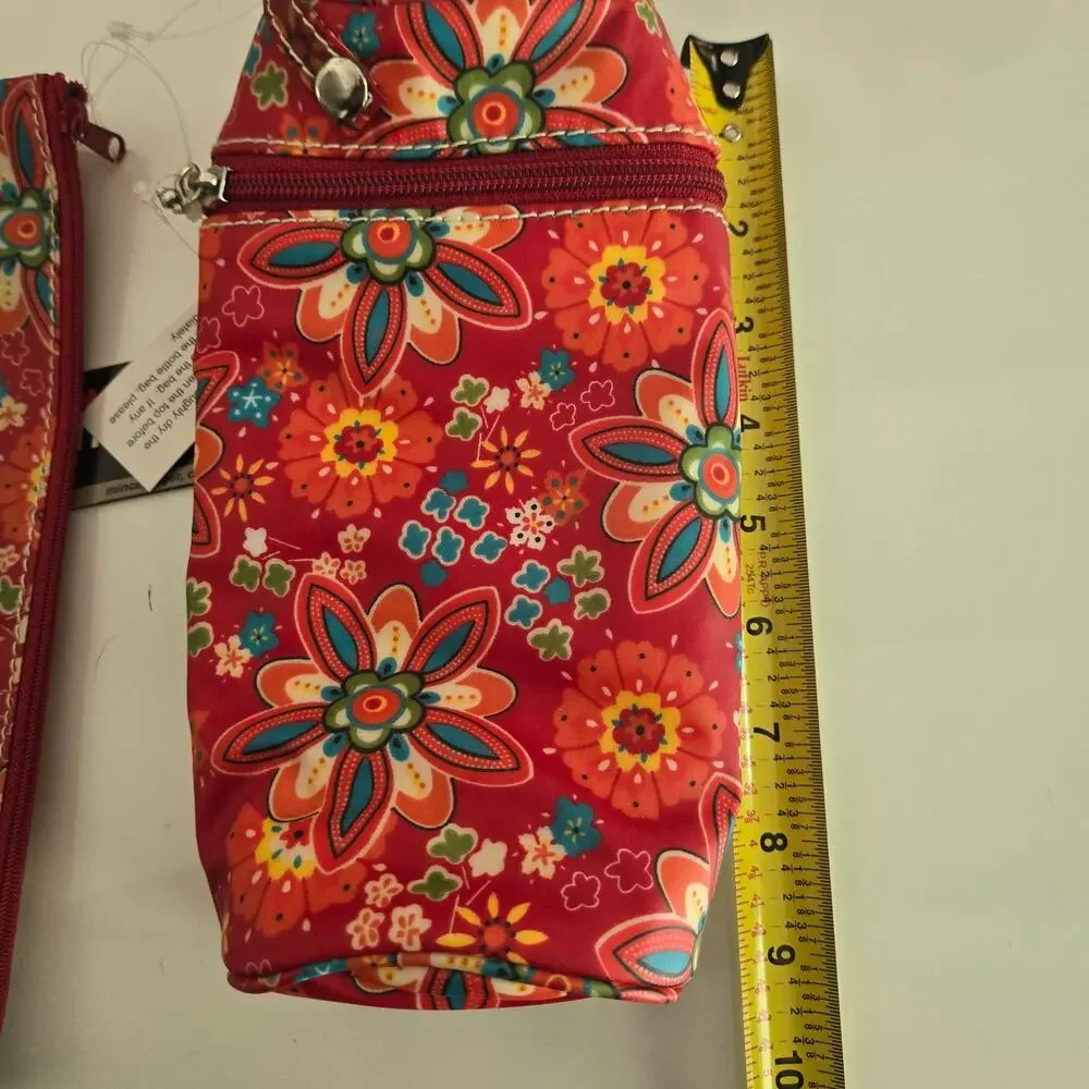 Kalencom NWT Red Primavera Floral Buckle Diaper Bag, Bottle Holder and Pouch